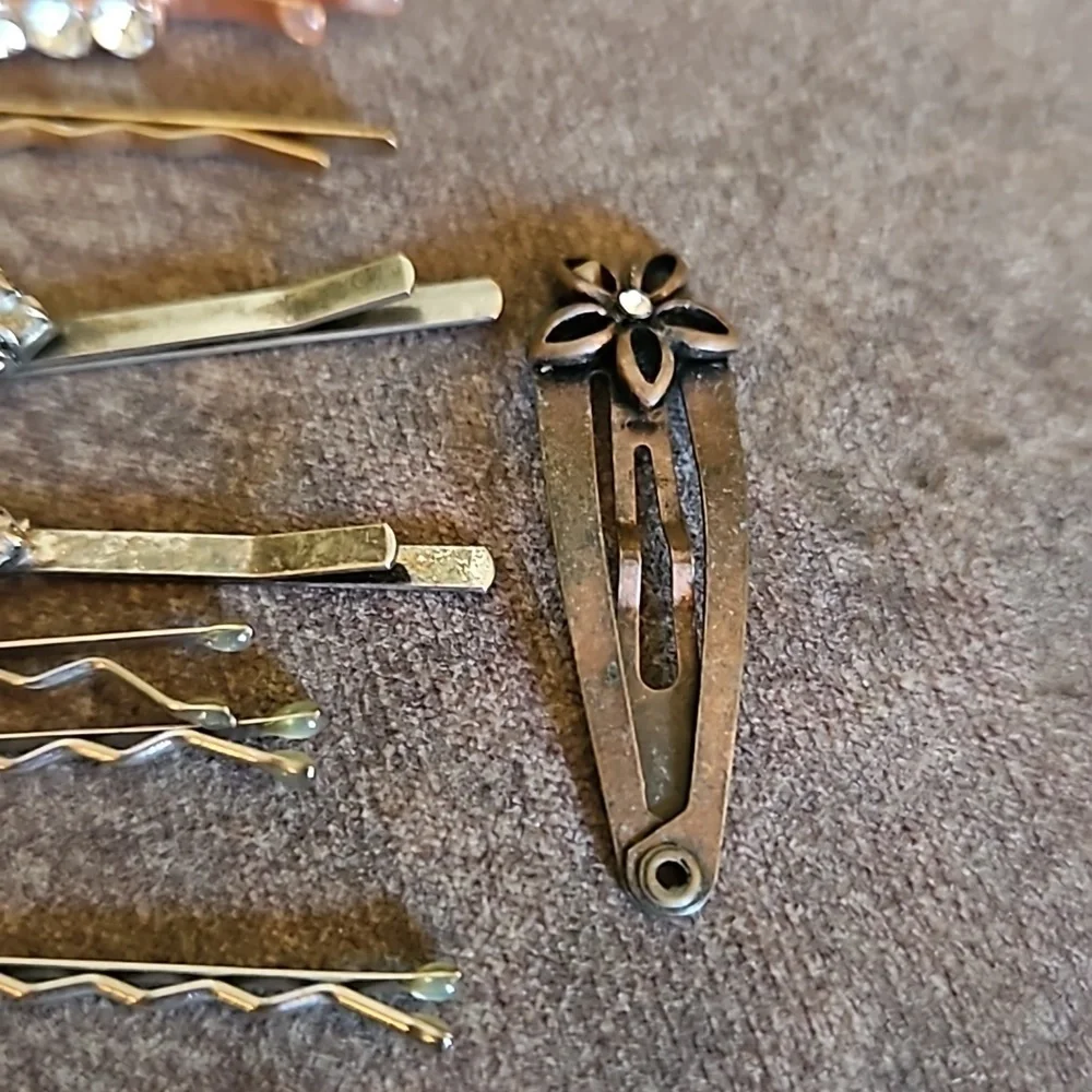 Vintage Assorted Rhinestone Floral Bobby Pin Hair Slides